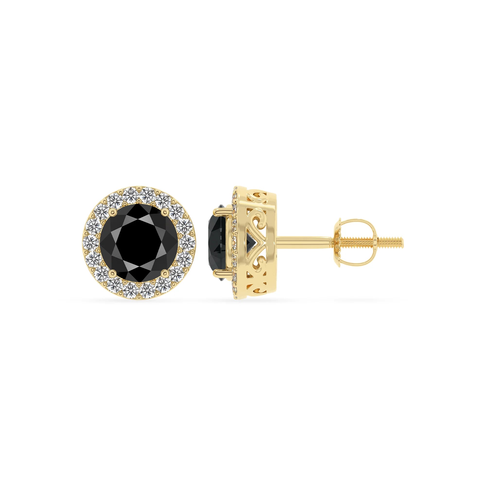 natural black onyx round stud earrings in yellow gold