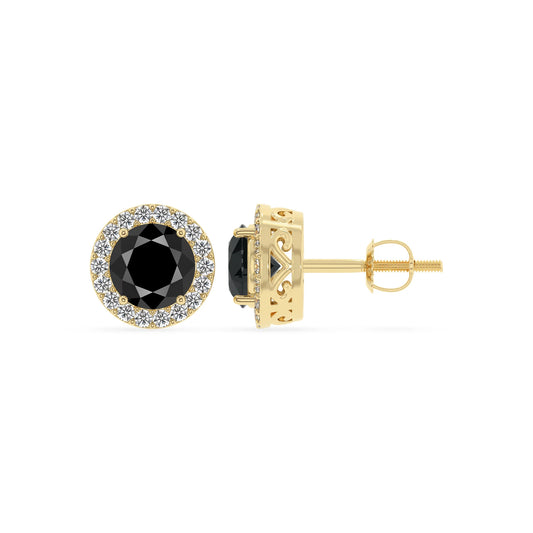 natural black onyx round stud earrings in yellow gold