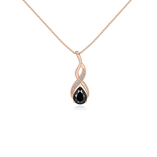 natural black-onyx pear solitaire necklaces in rose gold