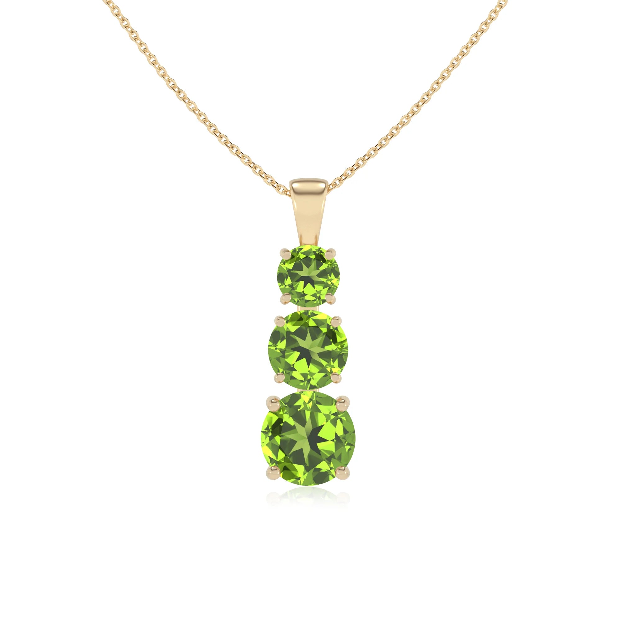 natural peridot round bar v-bale necklaces in yellow gold