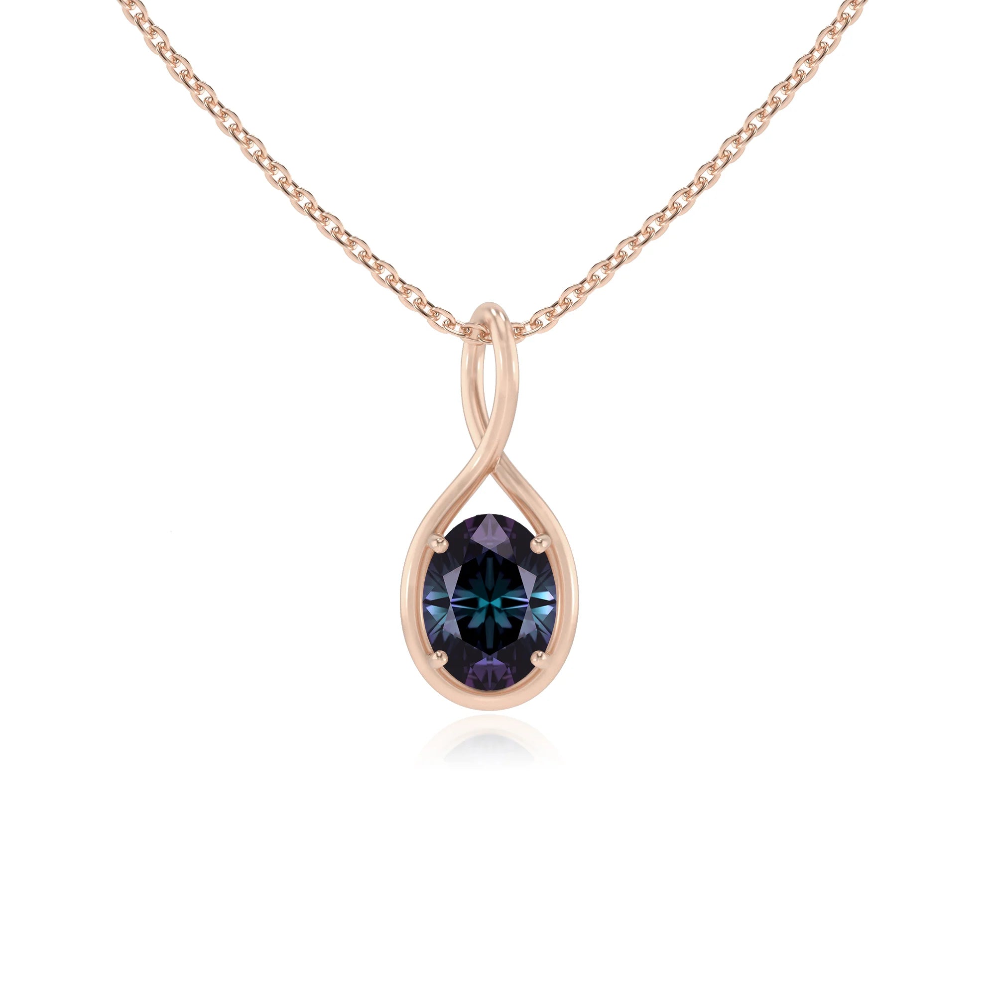lab grown alexandrite oval solitaire necklaces in rose gold