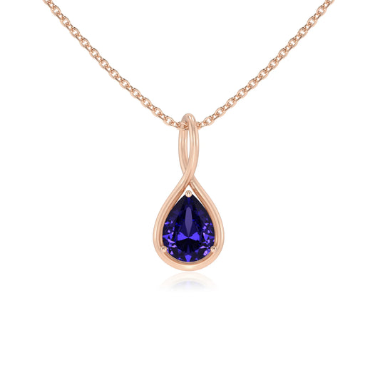 lab grown tanzanite pear solitaire necklaces in rose gold