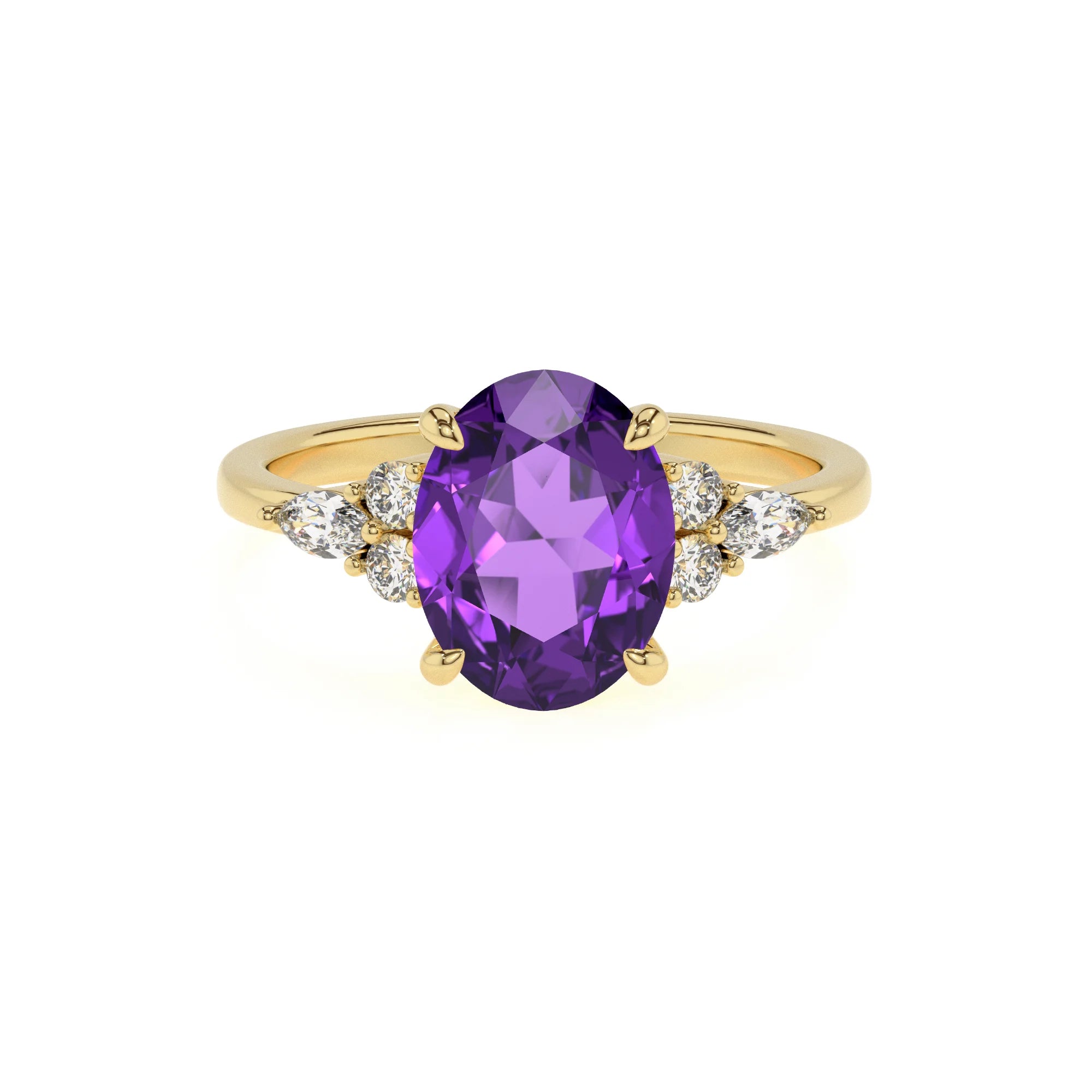 lab grown amethyst oval solitaire rings in yellow gold