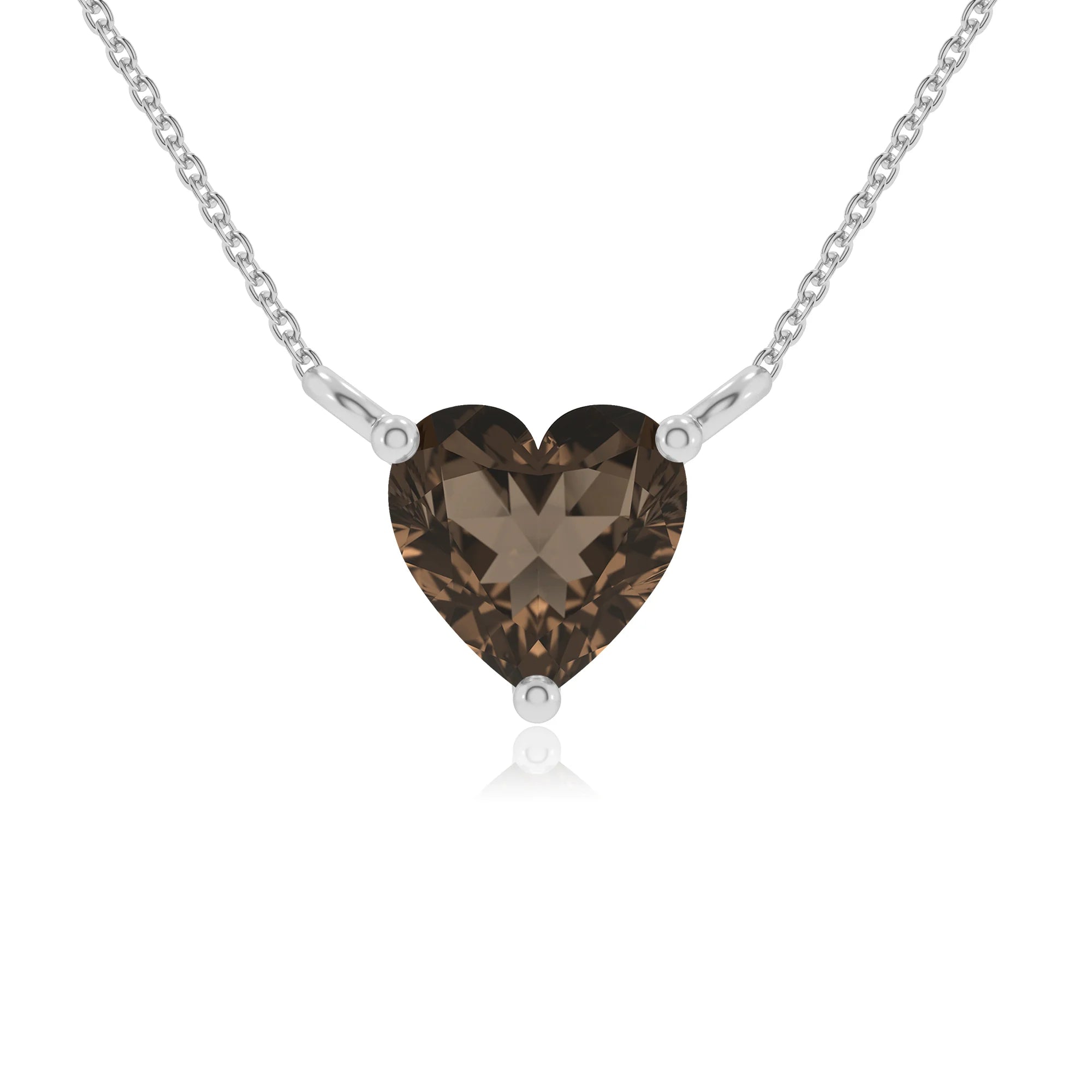 natural smoky-quartz heart solitaire necklaces in white gold