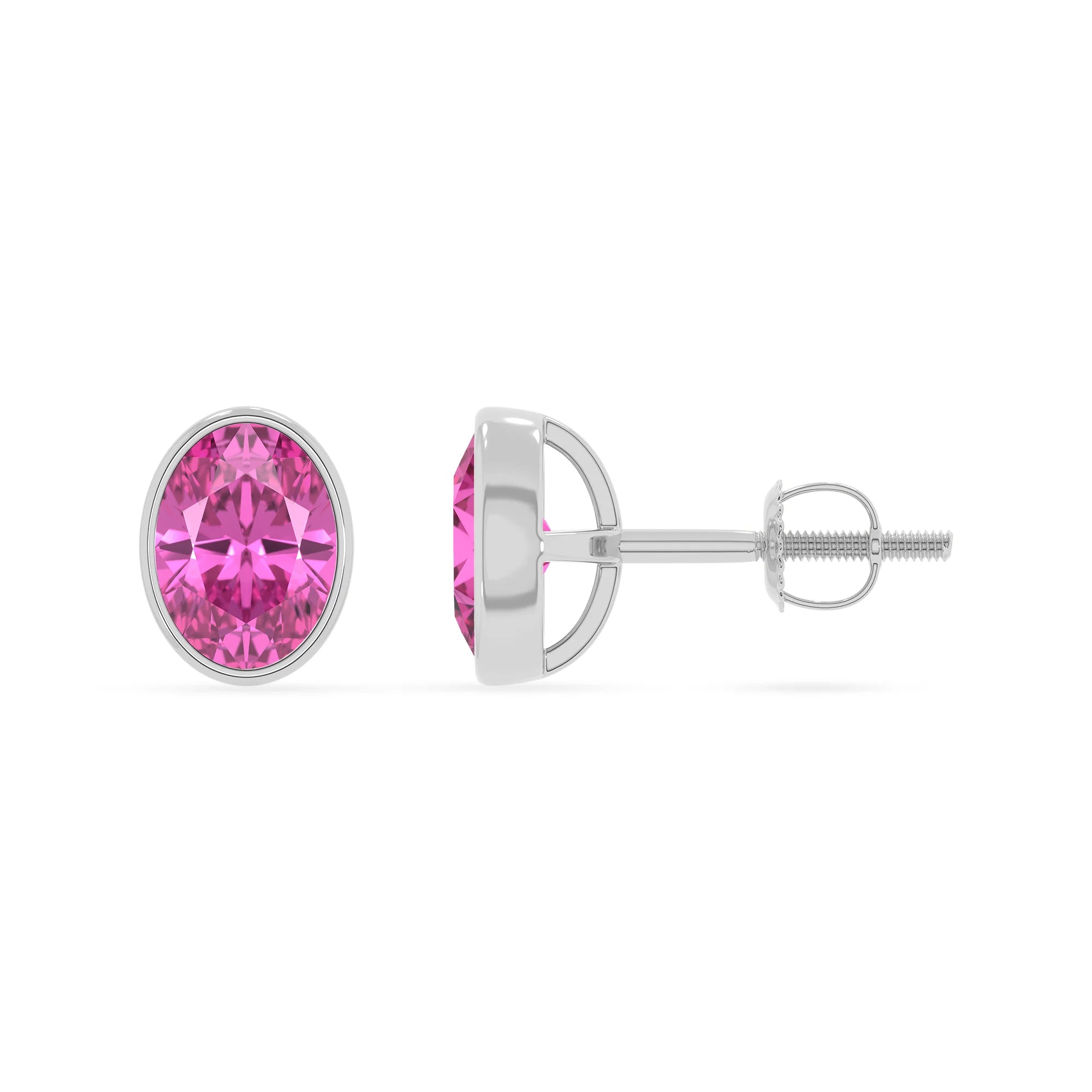 lab grown pink sapphire oval stud earrings in white gold