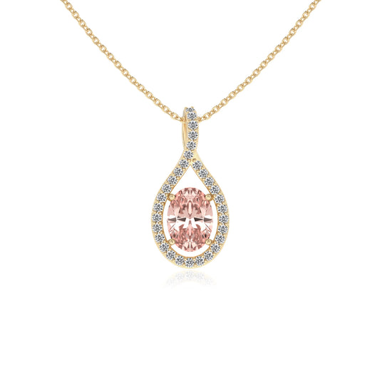 lab grown morganite oval solitaire necklaces in yellow gold