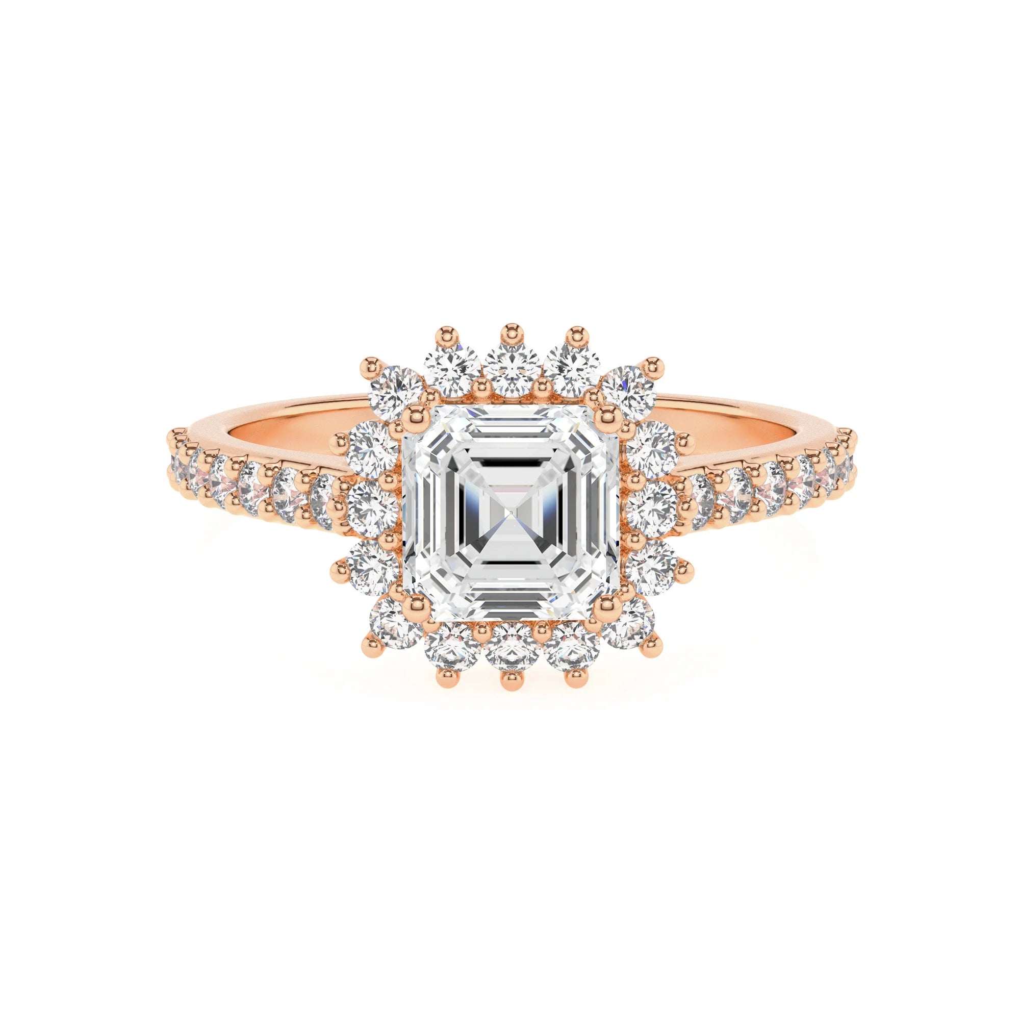 lab grown moissanite asscher solitaire rings in rose gold