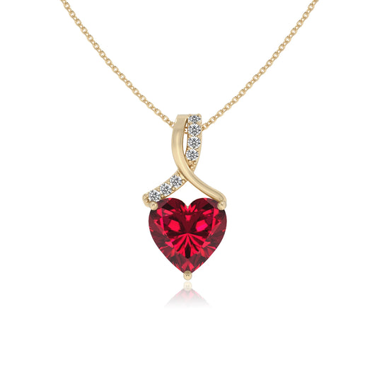 lab grown ruby heart solitaire necklaces in yellow gold
