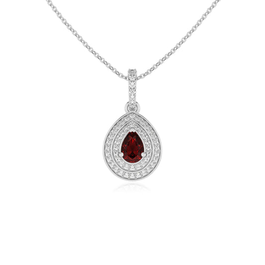 natural garnet pear halo necklaces in platinum