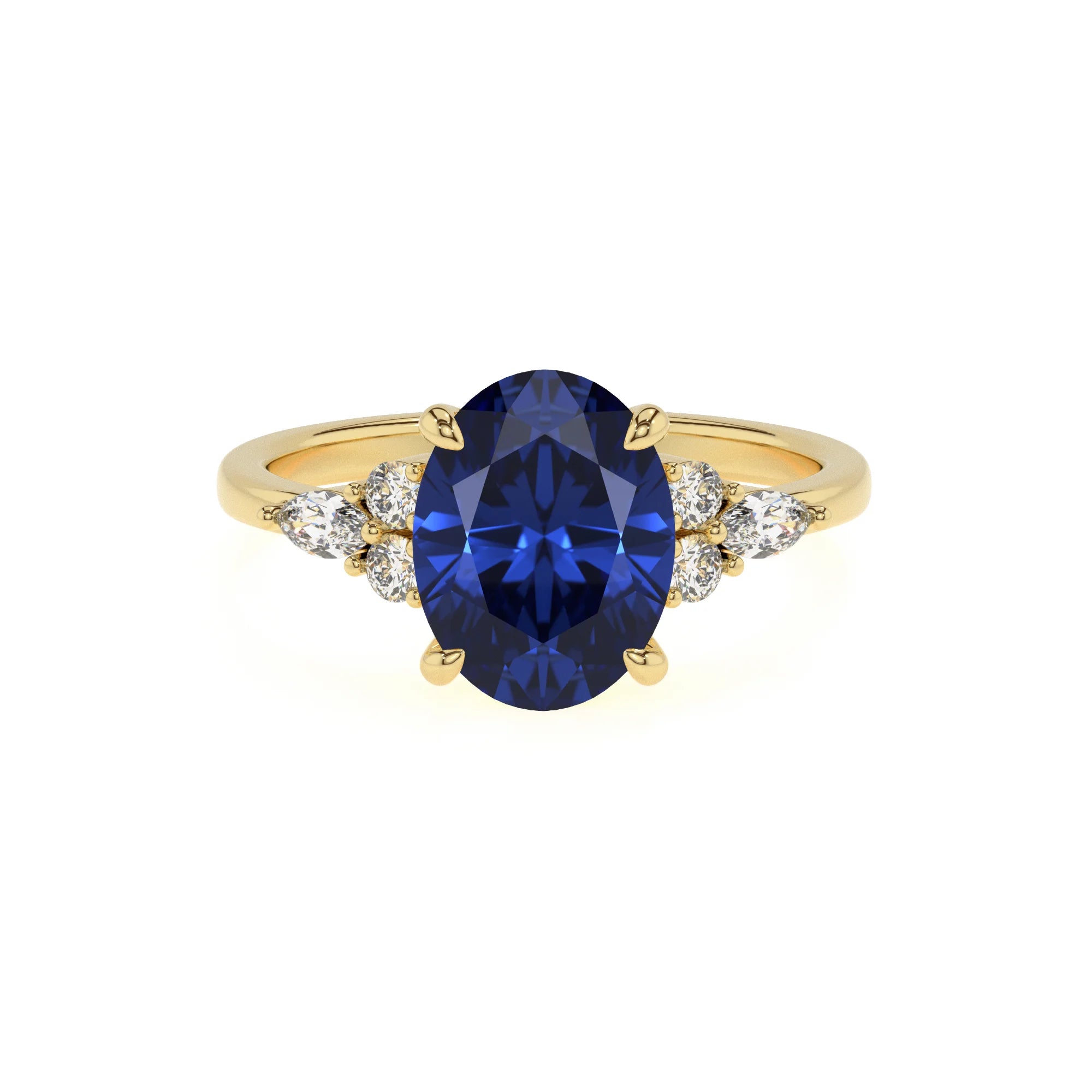lab grown blue-sapphire oval solitaire rings in yellow gold