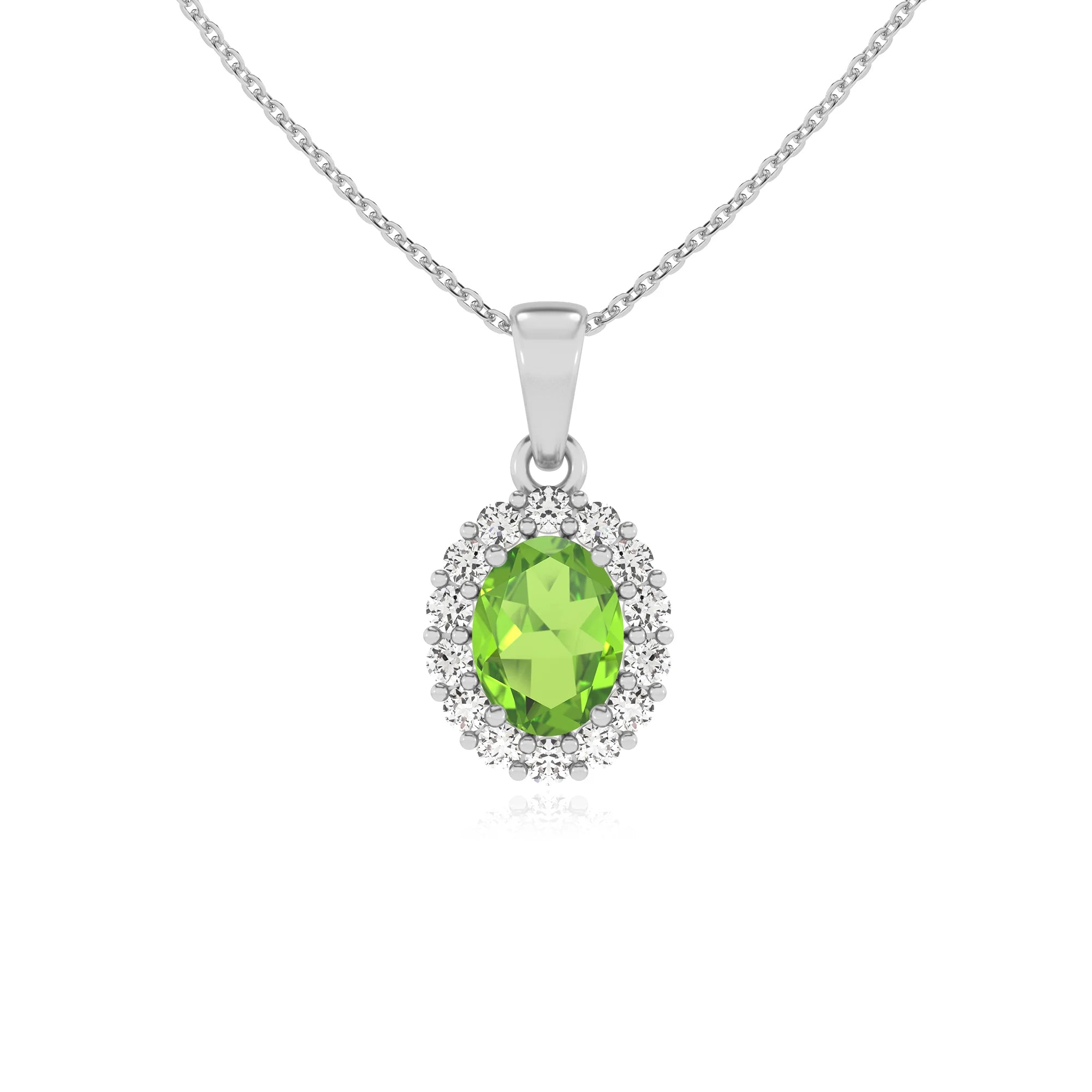 natural peridot oval solitaire necklaces in white gold