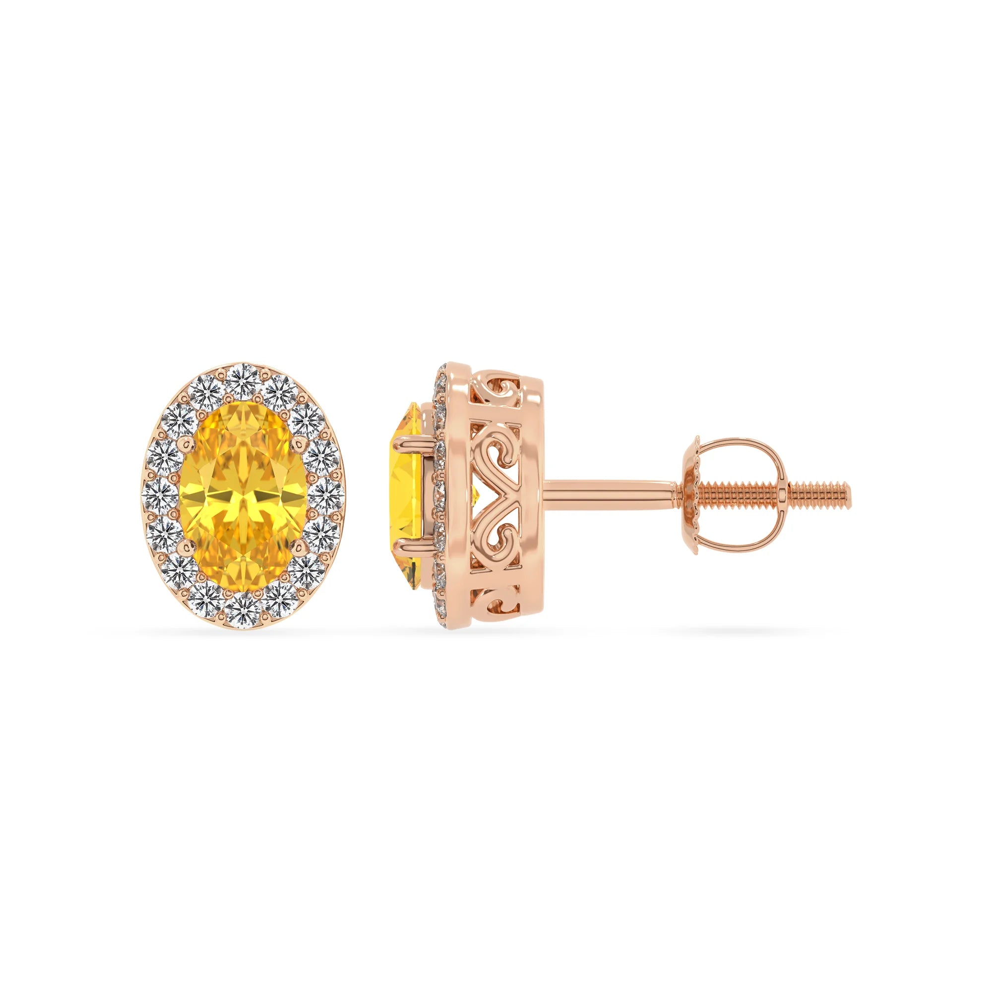 lab grown yellow sapphire oval stud earrings in rose gold