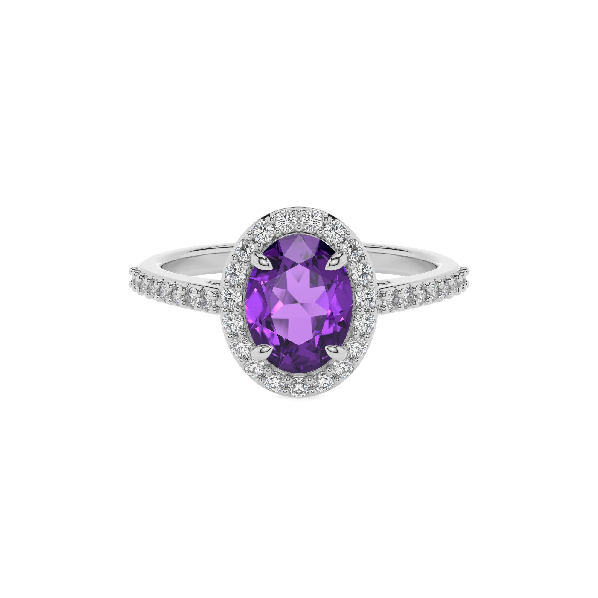 lab grown amethyst oval solitaire rings in white gold