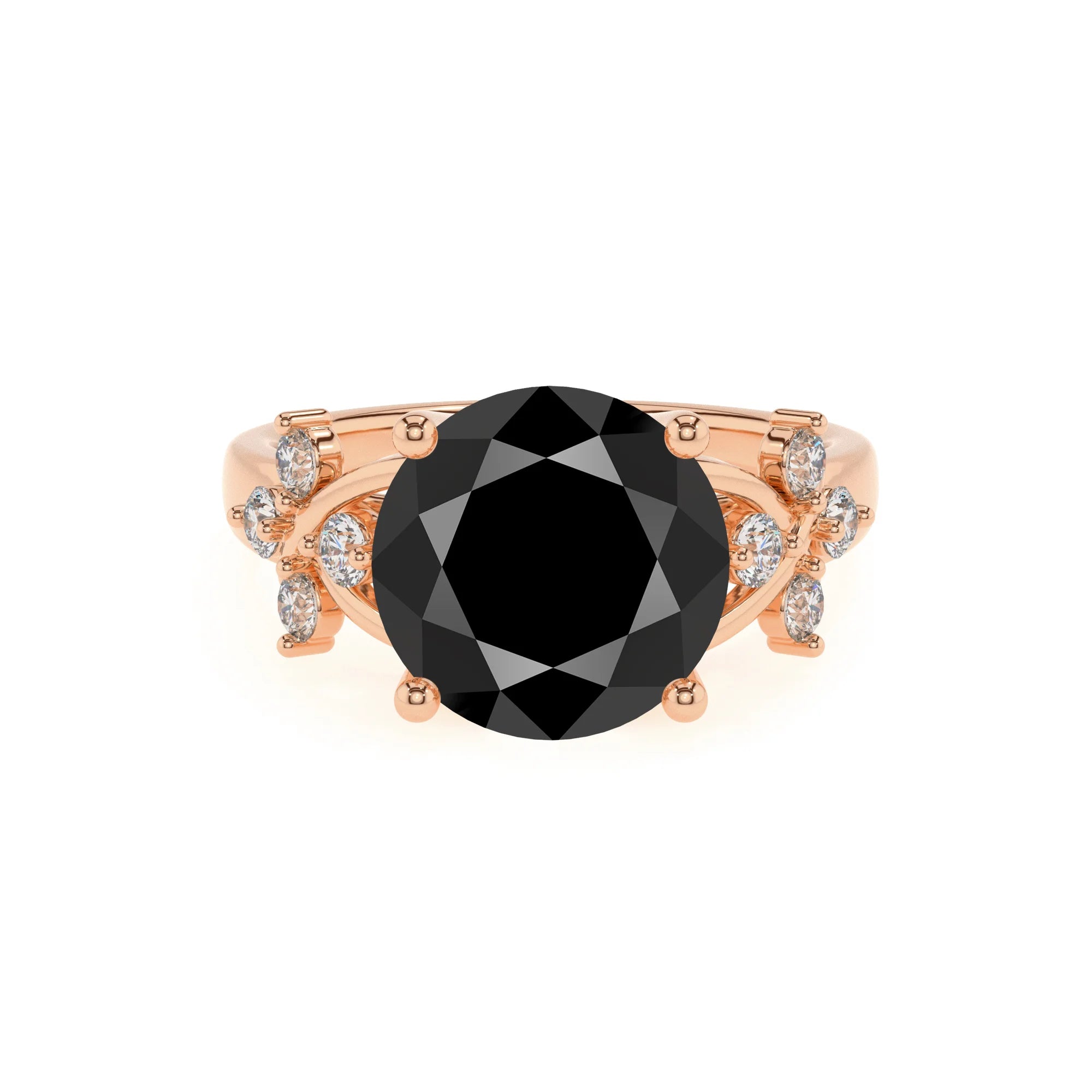 natural black-onyx round solitaire rings in rose gold