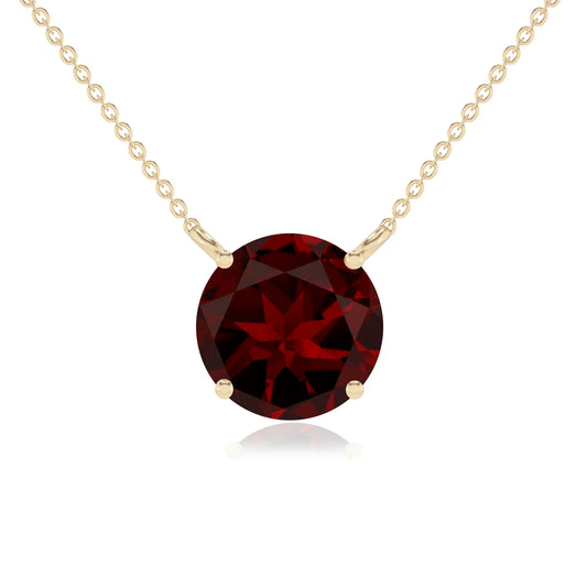 natural garnet round solitaire necklaces in yellow gold