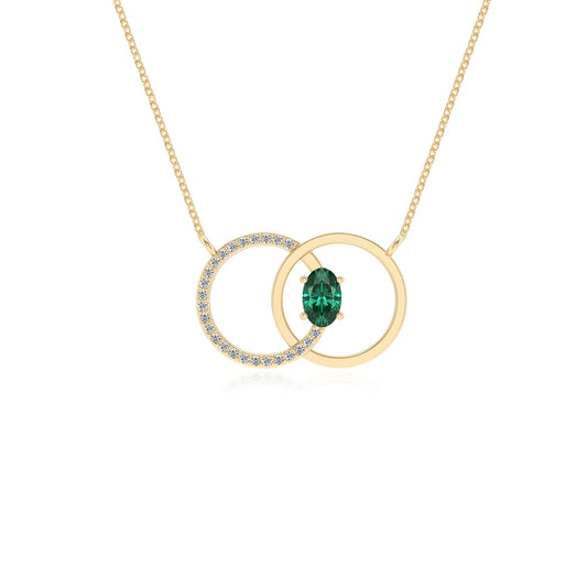 lab grown emerald oval solitaire necklaces in yellow gold