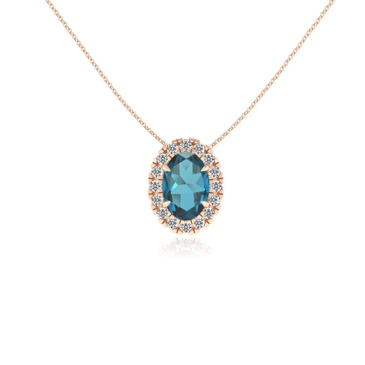 natural london blue topaz oval solitaire necklaces in rose gold