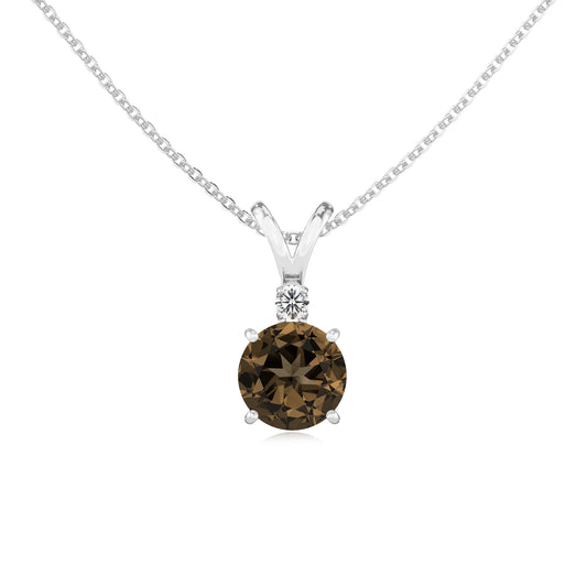natural smoky-quartz round solitaire v-bale necklaces in sterling silver