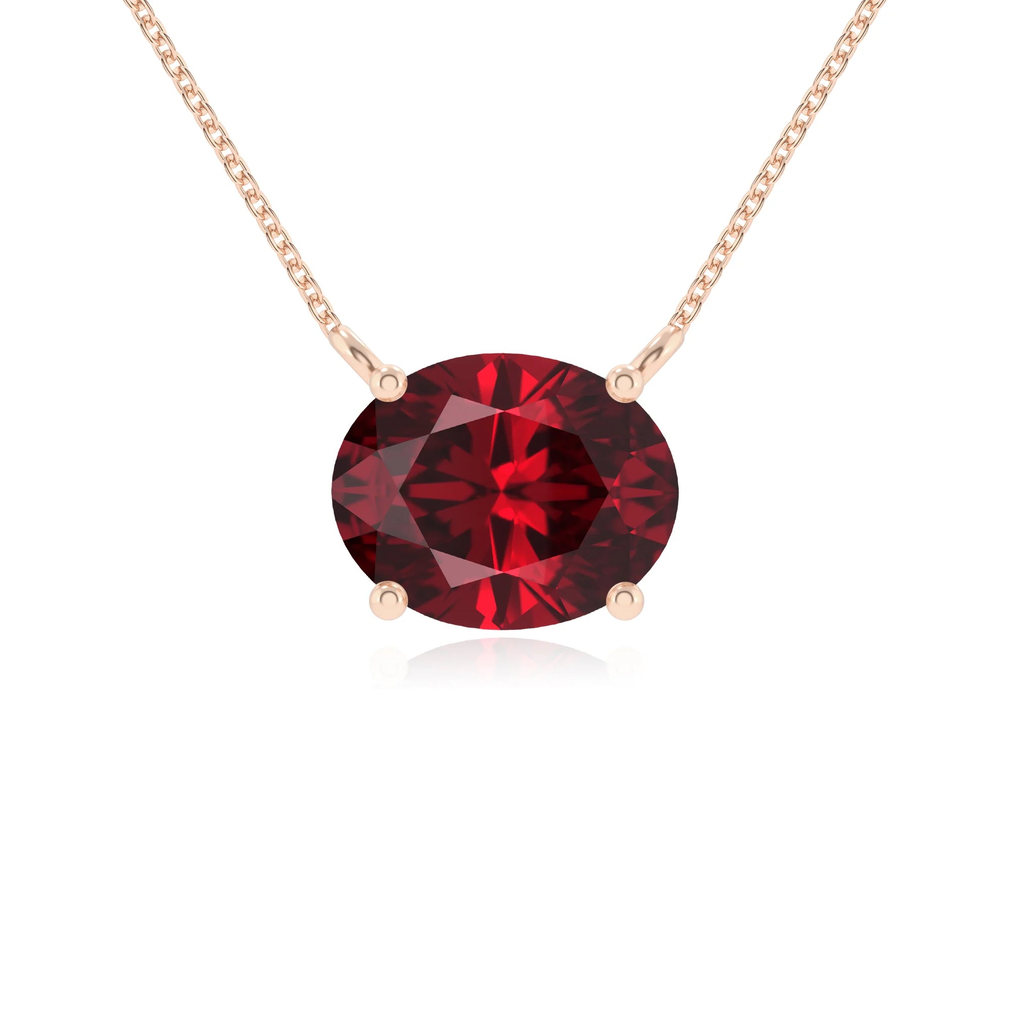 lab grown ruby oval solitaire necklaces in rose gold