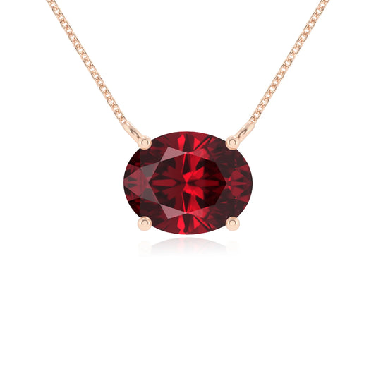 lab grown ruby oval solitaire necklaces in rose gold