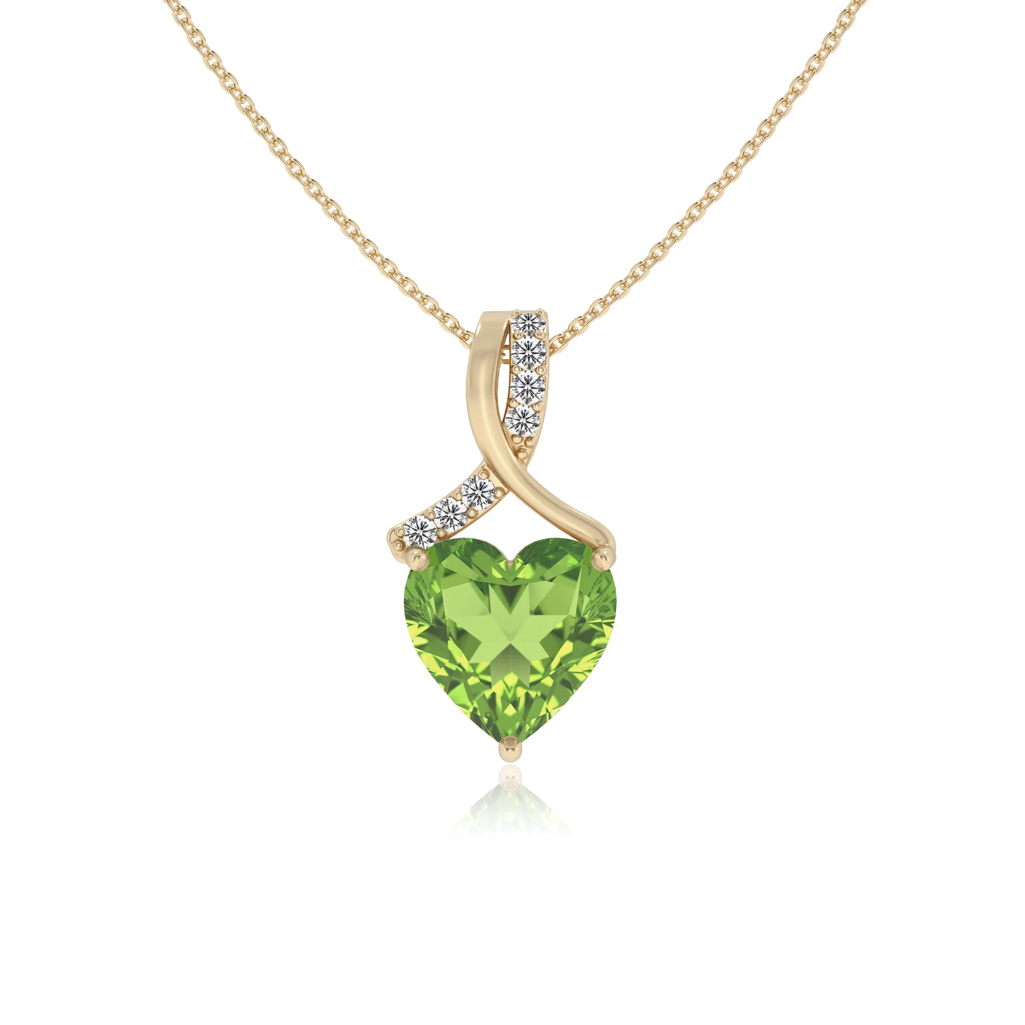 natural peridot heart solitaire necklaces in yellow gold