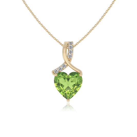 natural peridot heart solitaire necklaces in yellow gold