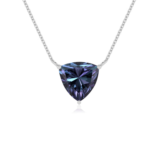 lab grown alexandrite trillion solitaire necklaces in platinum