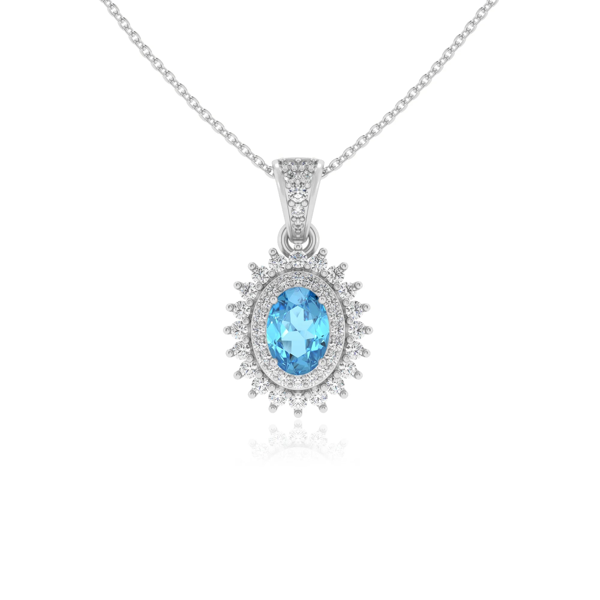 natural swiss-blue-topaz oval halo necklaces in platinum