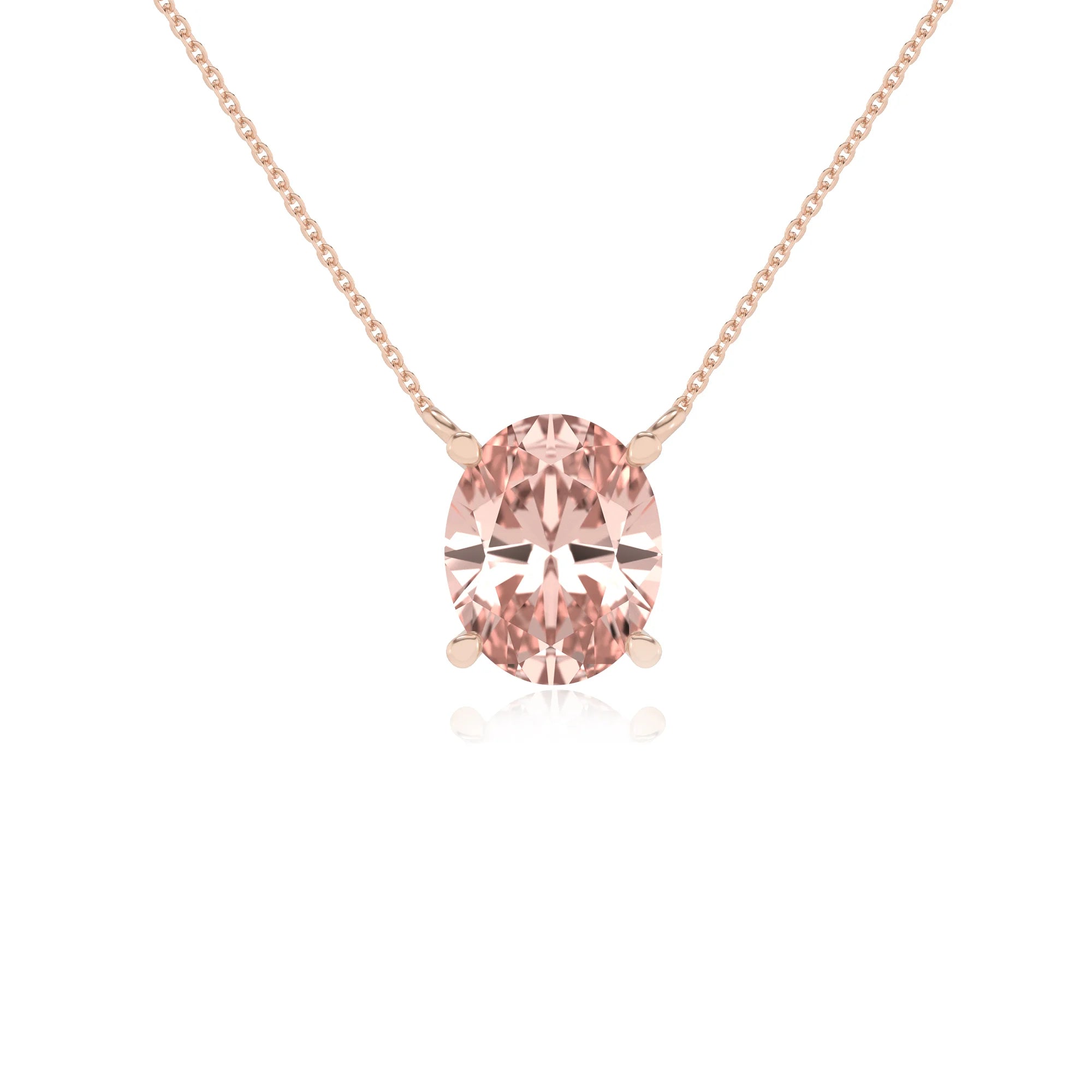 lab grown morganite oval solitaire necklaces in rose gold