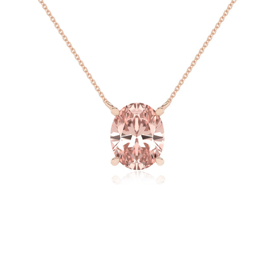 lab grown morganite oval solitaire necklaces in rose gold