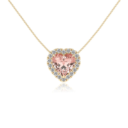 lab grown morganite heart solitaire necklaces in yellow gold