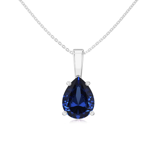 lab grown blue-sapphire pear solitaire necklaces in platinum