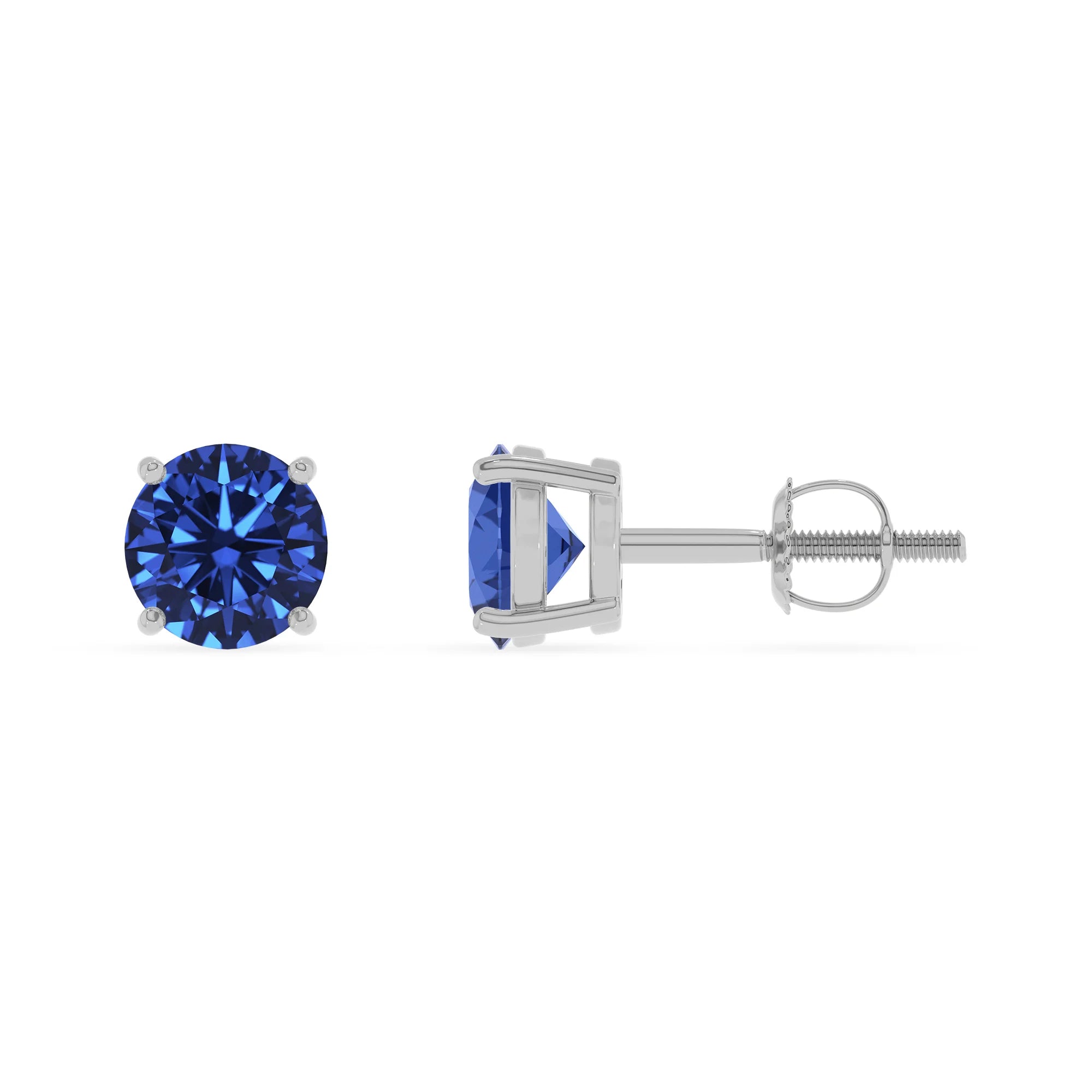 lab grown blue sapphire round stud earrings in platinum