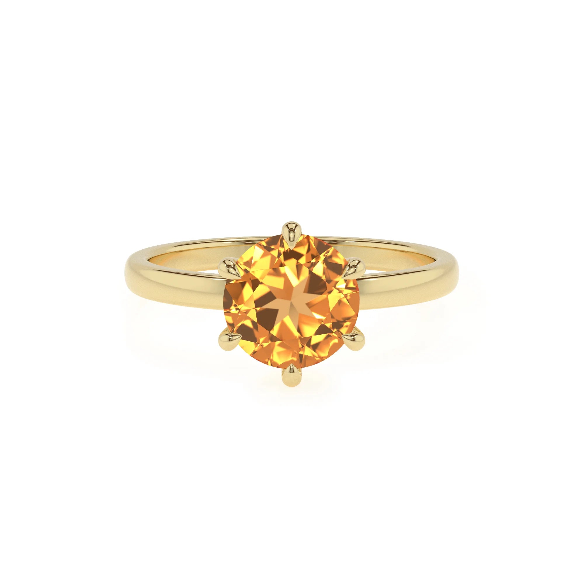 lab grown citrine round solitaire rings in yellow gold