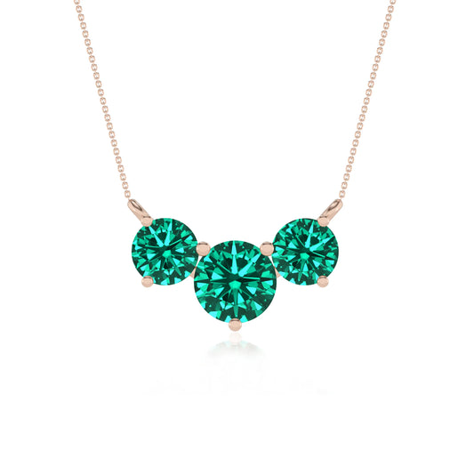 lab grown emerald round solitaire v-bale necklaces in rose gold