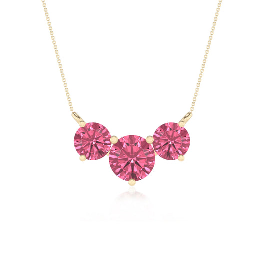 lab grown pink-tourmaline round solitaire v-bale necklaces in yellow gold
