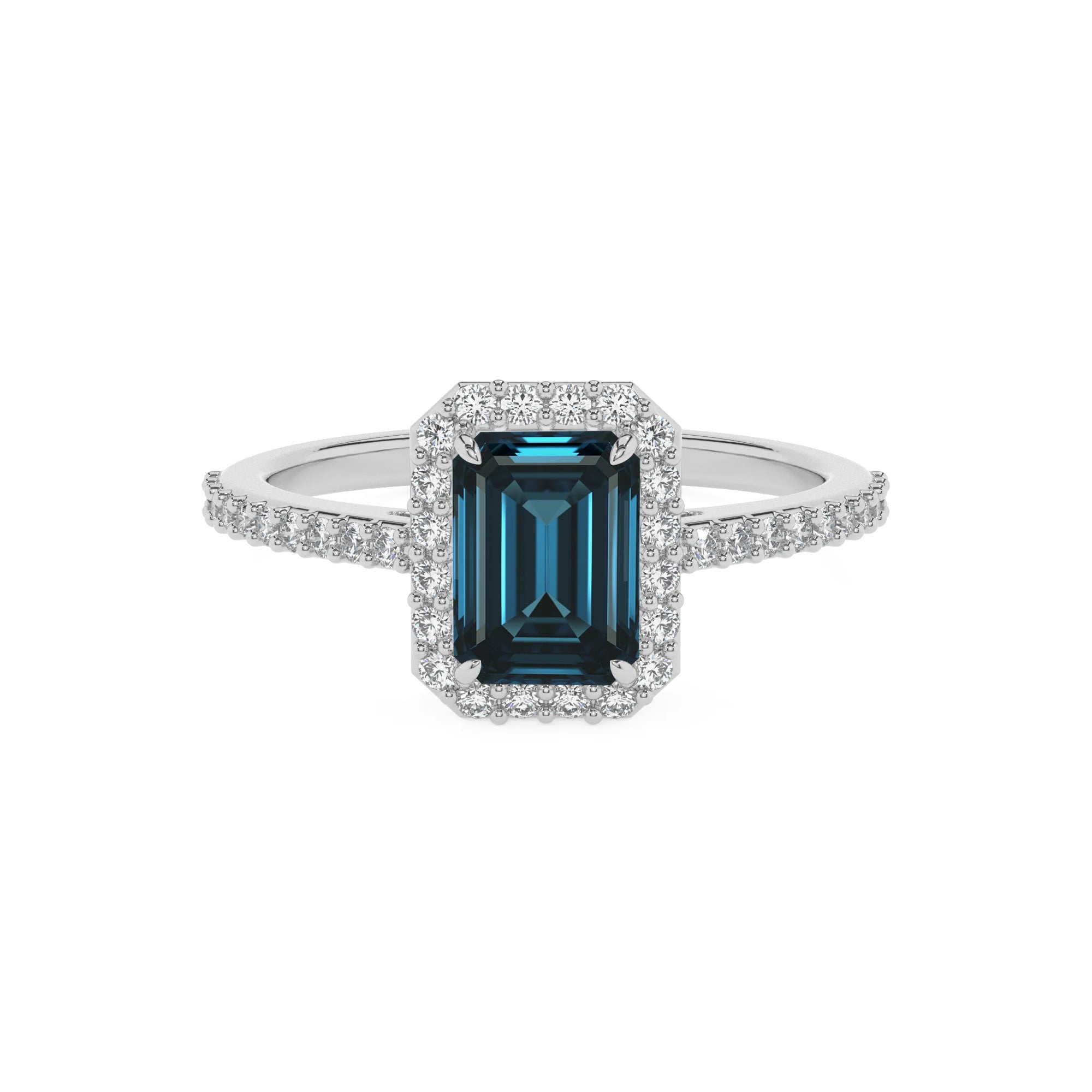 natural london-blue-topaz emerald cut solitaire rings in platinum