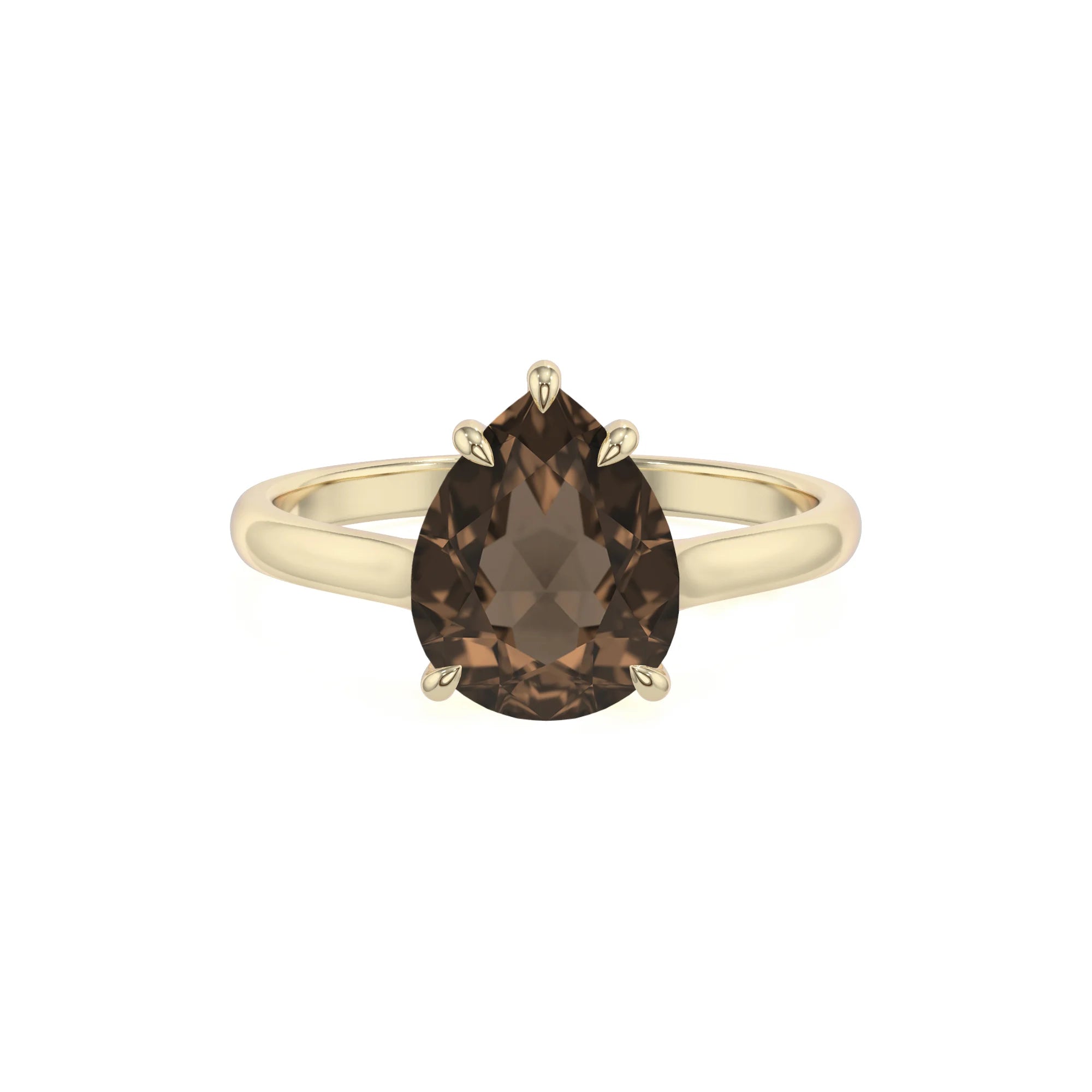 natural smoky-quartz pear solitaire rings in yellow gold