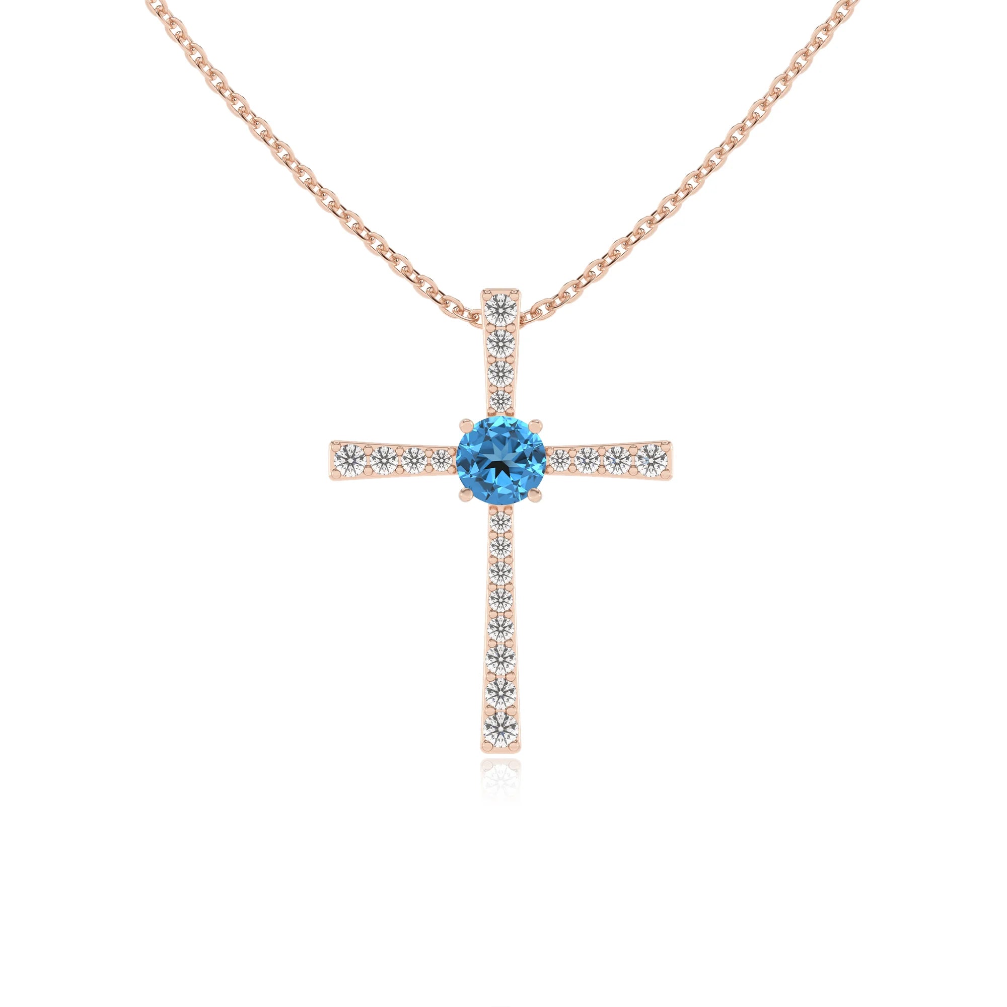 natural swiss-blue-topaz round infinity necklaces in rose gold