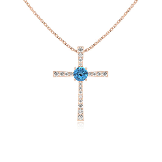 natural swiss-blue-topaz round infinity necklaces in rose gold