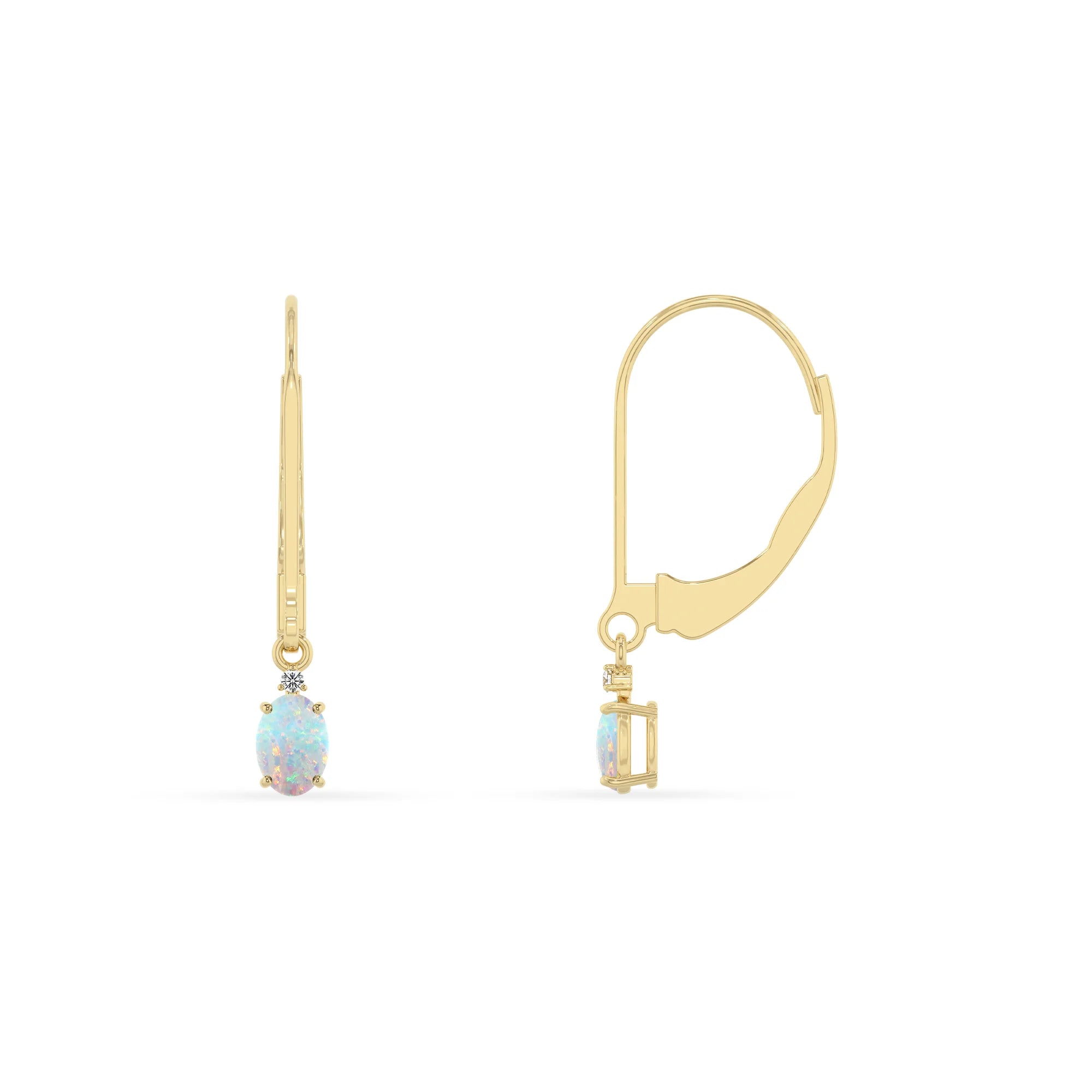 lab grown opal oval drop earrings in yellow gold