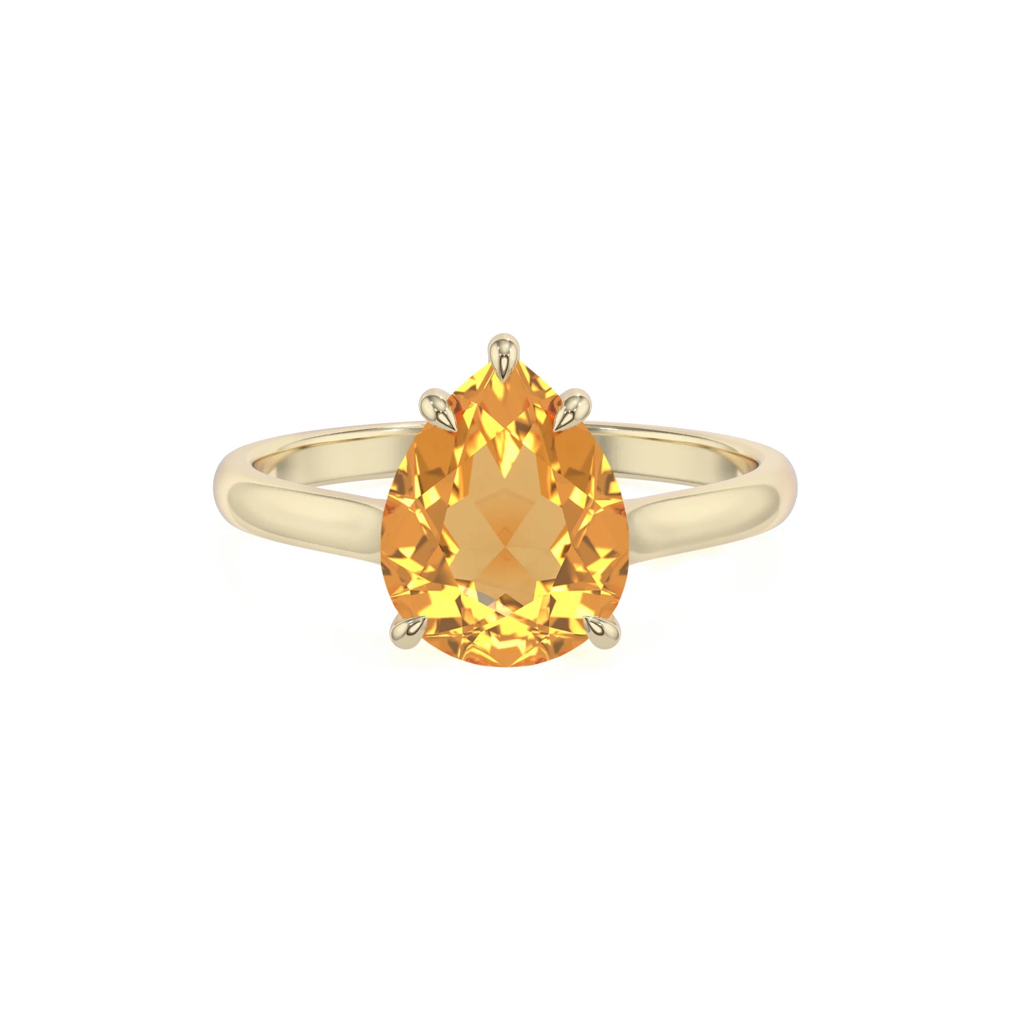 lab grown citrine pear solitaire rings in yellow gold