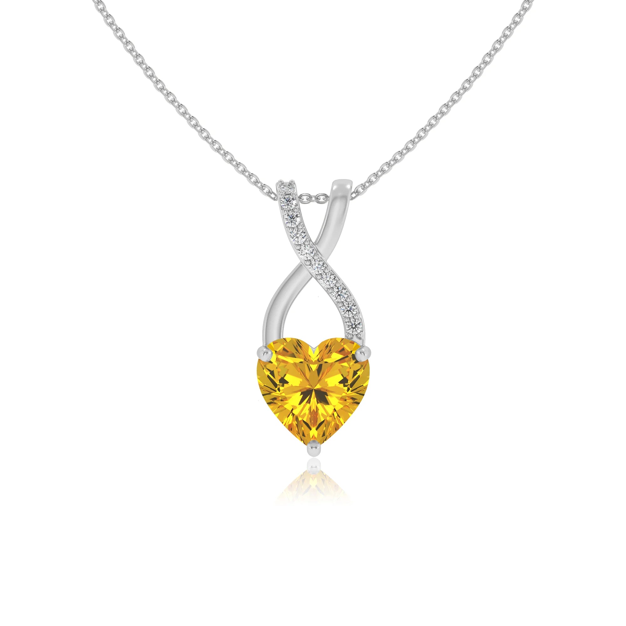 lab grown yellow-sapphire heart solitaire necklaces in platinum
