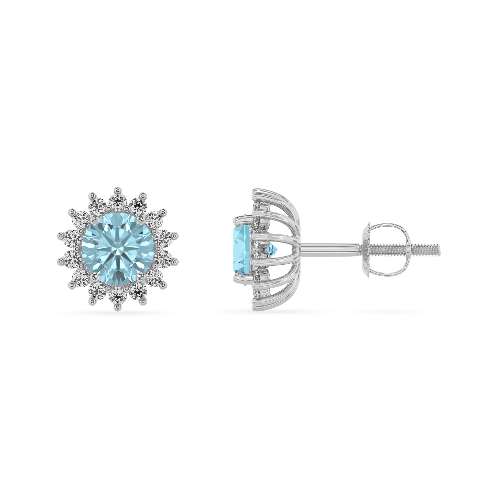 lab grown aquamarine round stud earrings in sterling silver