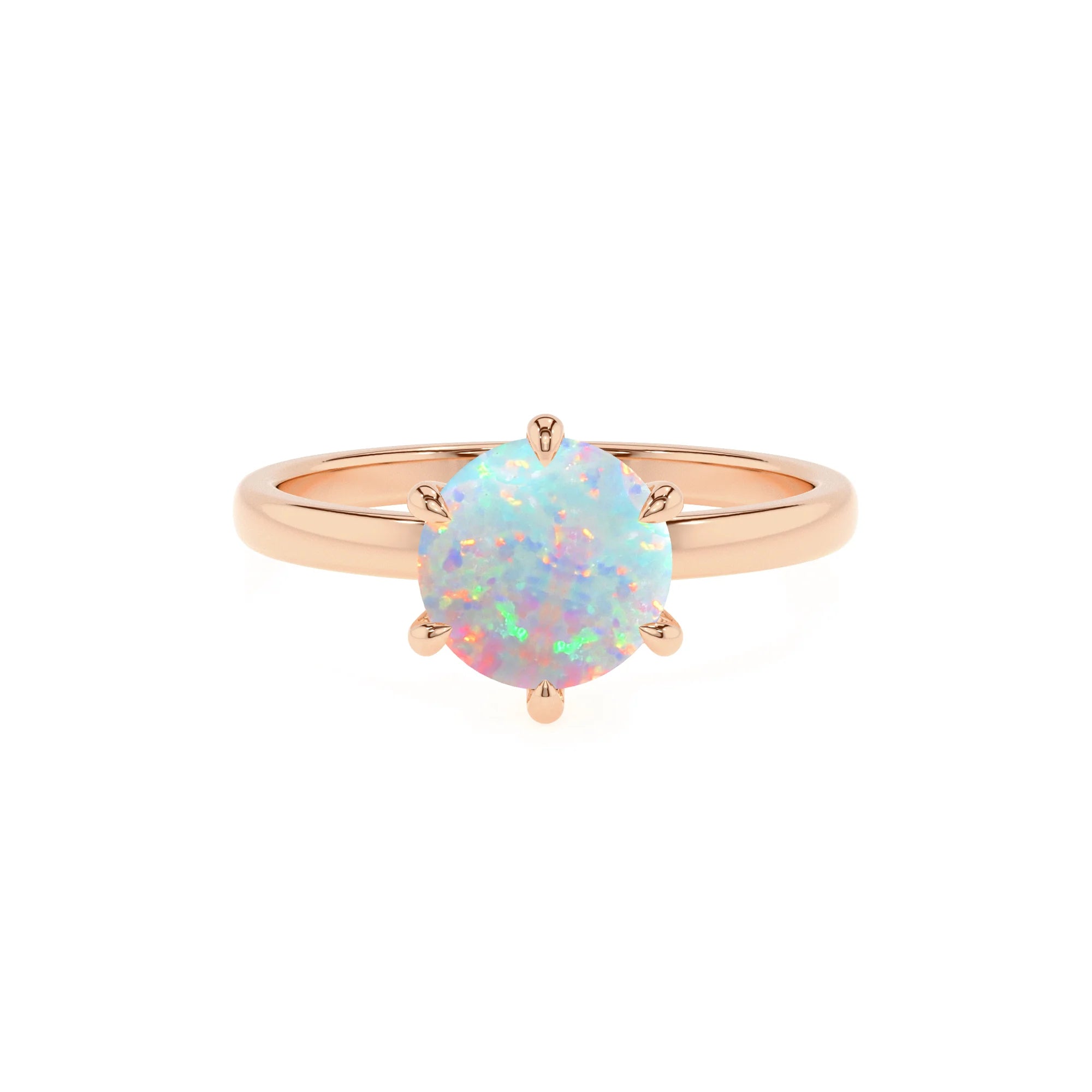 lab grown opal round solitaire rings in rose gold