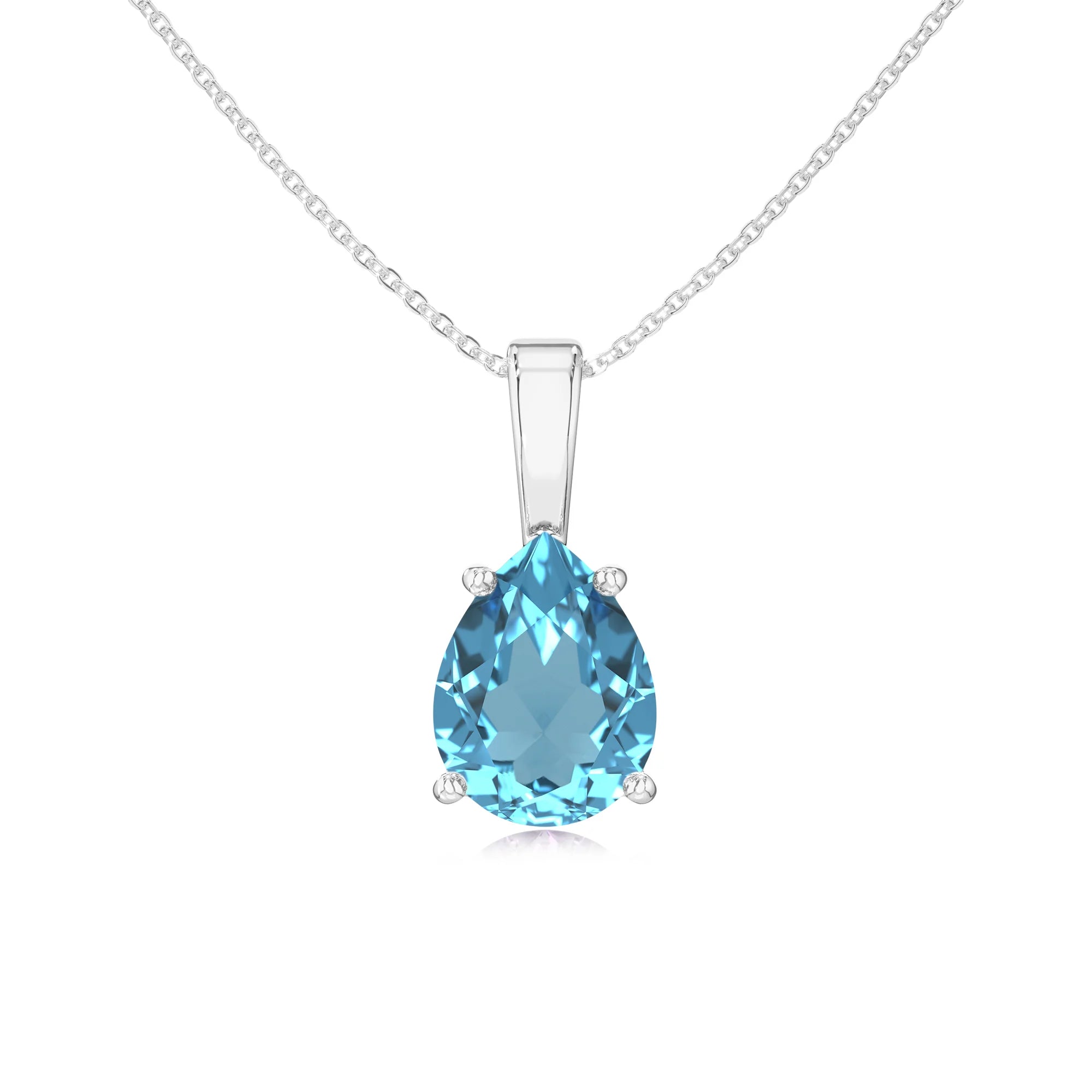 natural swiss-blue-topaz pear solitaire necklaces in white gold