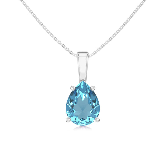 natural swiss-blue-topaz pear solitaire necklaces in white gold