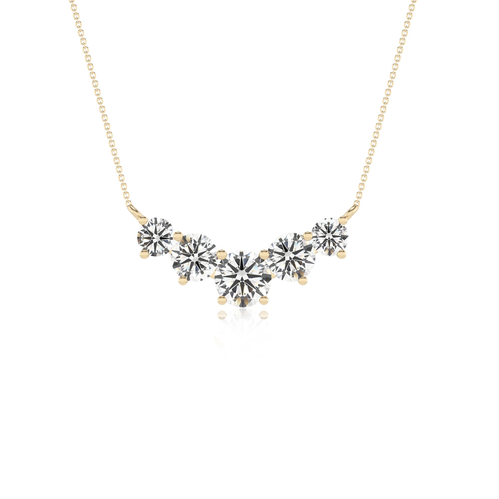 lab grown moissanite round bar necklaces in yellow gold