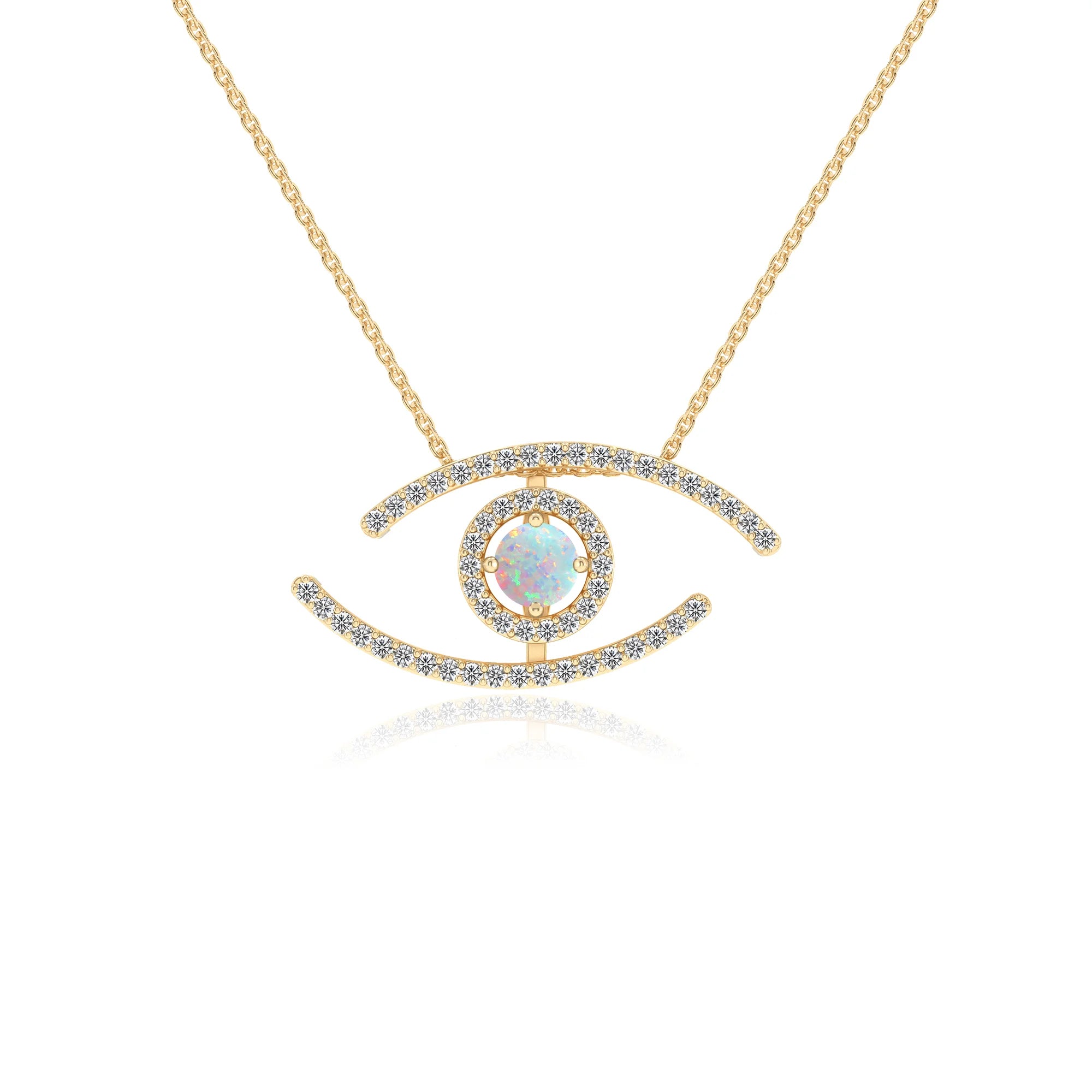 lab grown opal round solitaire necklaces in yellow gold