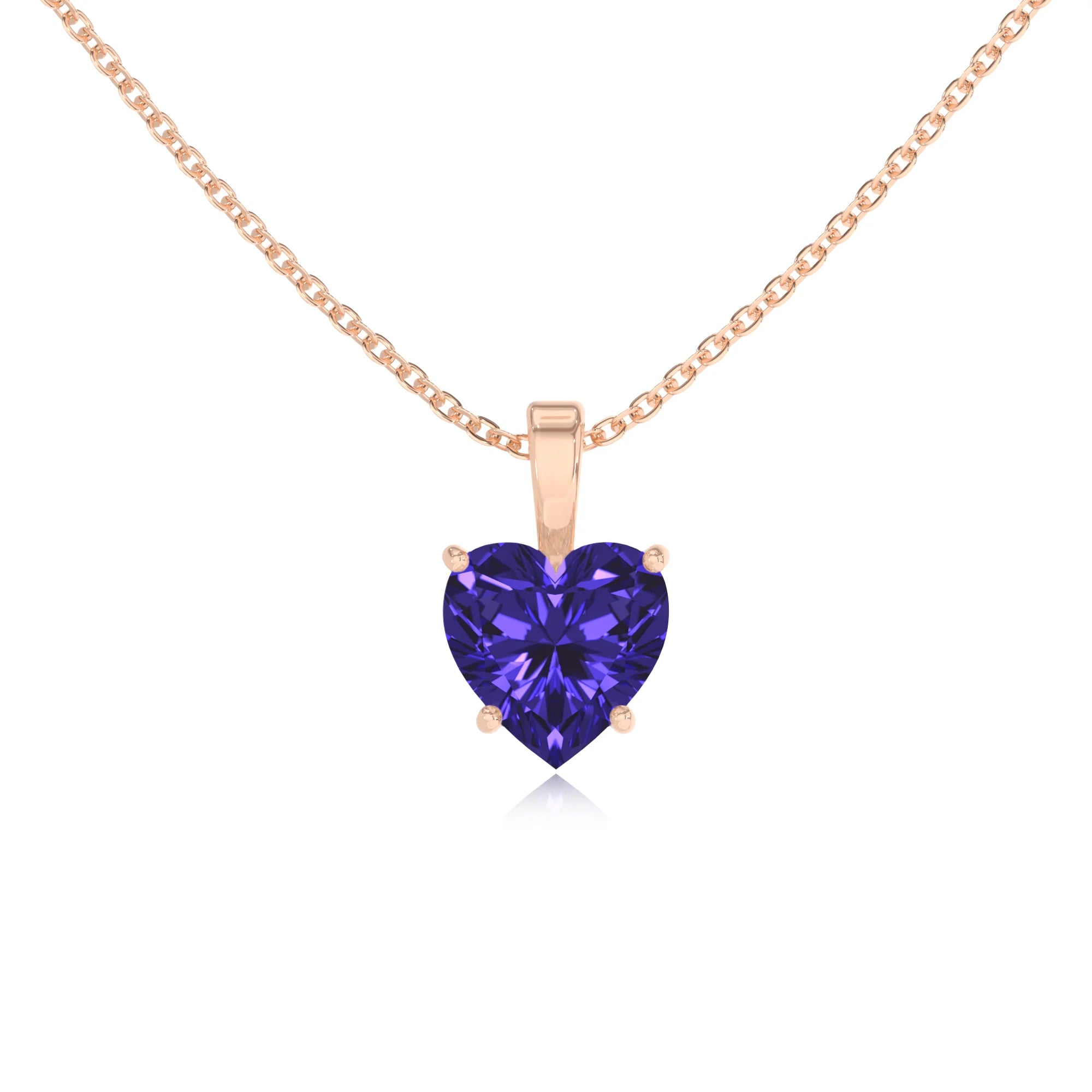 lab grown tanzanite heart solitaire necklaces in rose gold